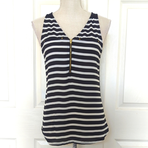 Express Tops - Express Black and White Fitted Sleeveless striped Tank Top